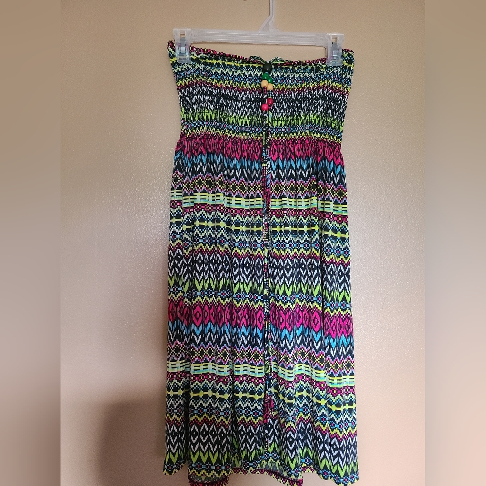 Lagaci Colorful Geometric Patterned  Tube Top Dress Bathing Suit Cover Up Small